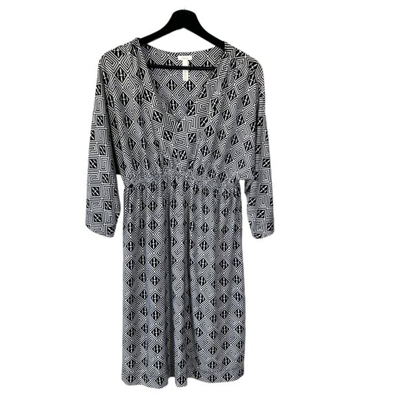 Soma Black White Print Long Sleeve Knee Length Dress Medium - Picture 1 of 8